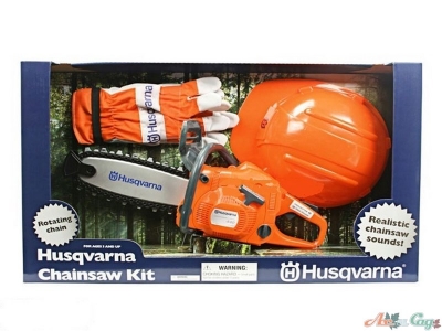 Іграшкова бензопила Husqvarna в комплекті з рукавичками та шоломом